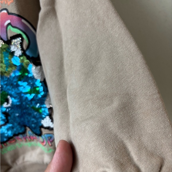 H&M Tan Dino Flip Sequins Graphic Hoodie Sweatshirt - Picture 7 of 9